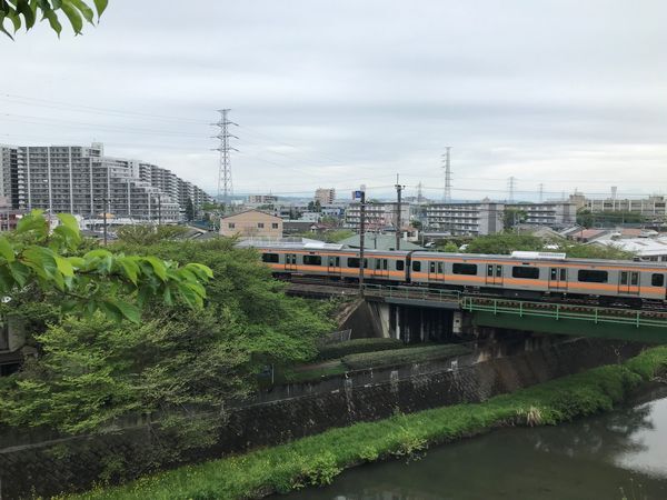 中央線と残堀川4月20日