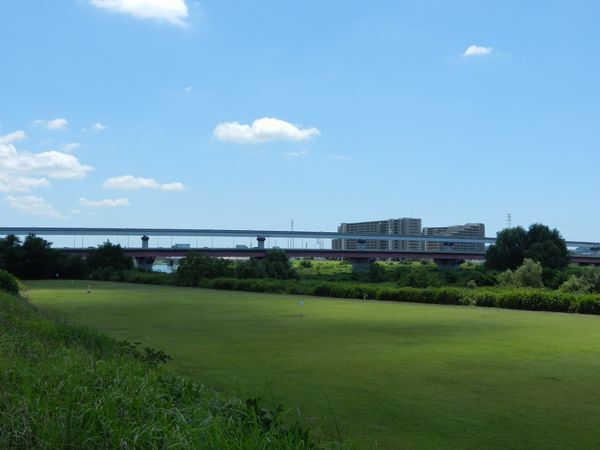 多摩川河川敷と中央線